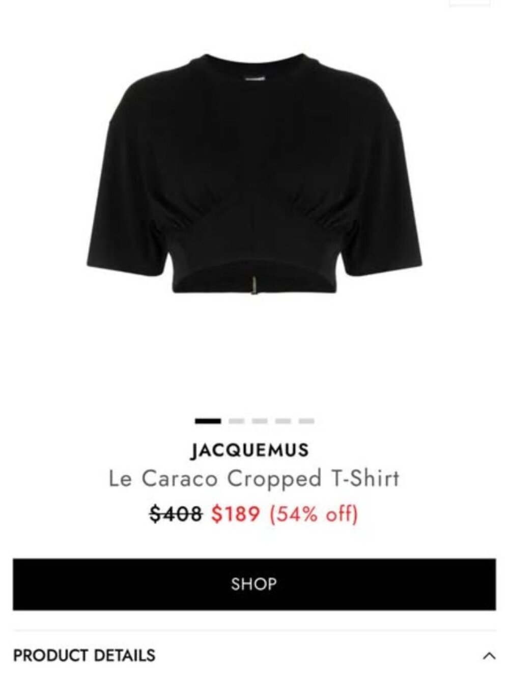 NWT Black Jacquemus Le Caraco Cropped T-Shirt - SMALL